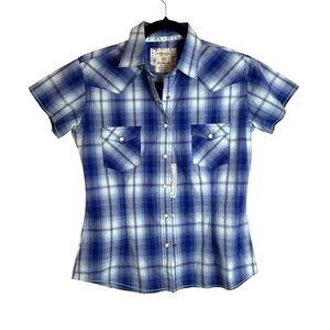 Panhandle Rough Stock Blue Plaid Button-Up Women’s Shirt Size Extra Small